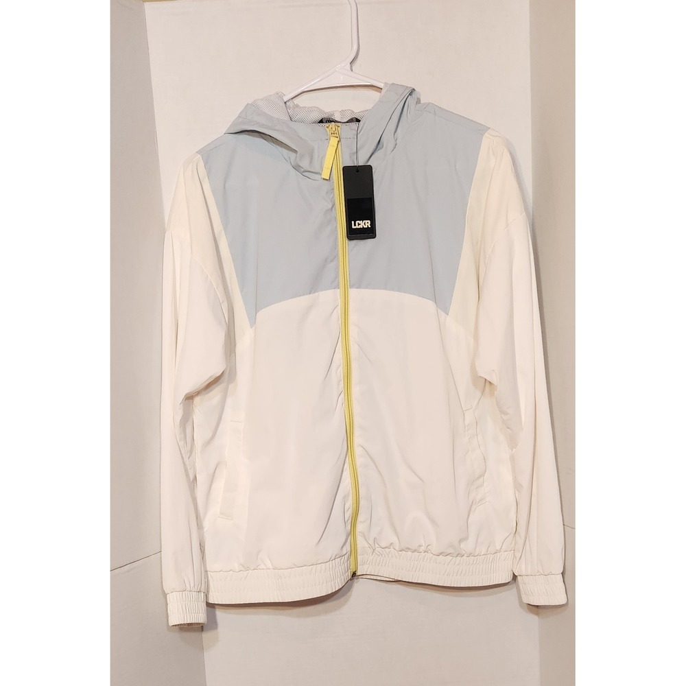 LCKR Kids Colorblock Windbreaker Jacket Light Blue White Yellow Zip XL TG NEW